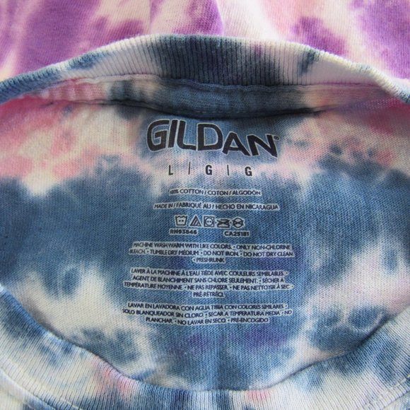 Men's Unisex Adult, Size L, Pink Purple Blue Tie dye Cotton T-Shirt, - Gildan - Picture 3 of 3